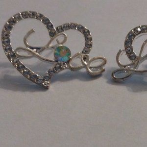 Silver Plated Love CZ Diamond Post Earrings